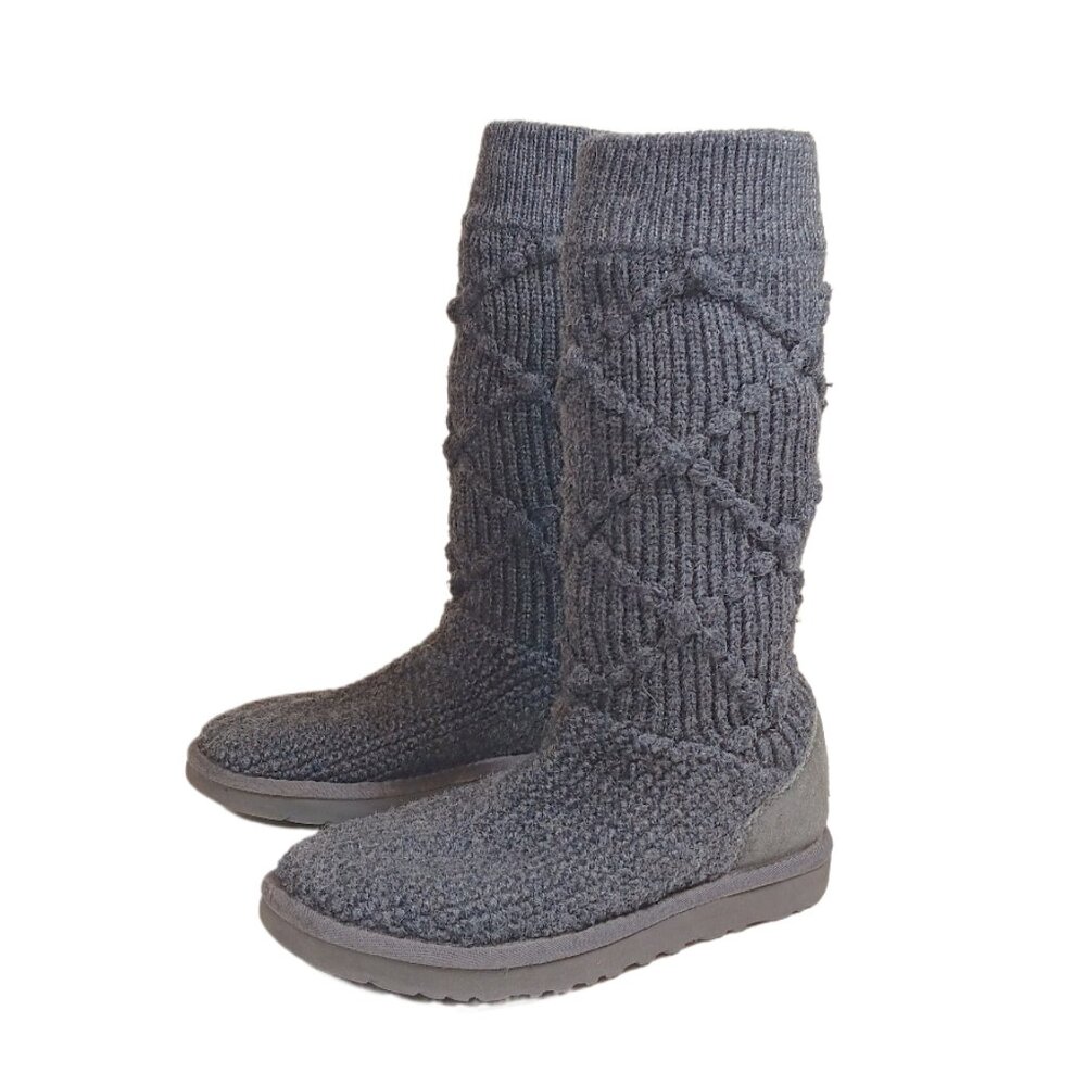 UGG Australia Sweater Boots Womens 7 Gray Classic Cardi Cable Knit Mid-Calf